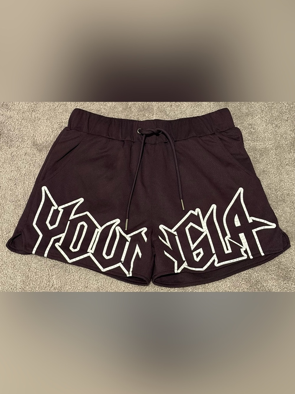 YoungLA Men's Mesh Athletic Gym Shorts Big Logo Plum Purple Size Medium (29x3)